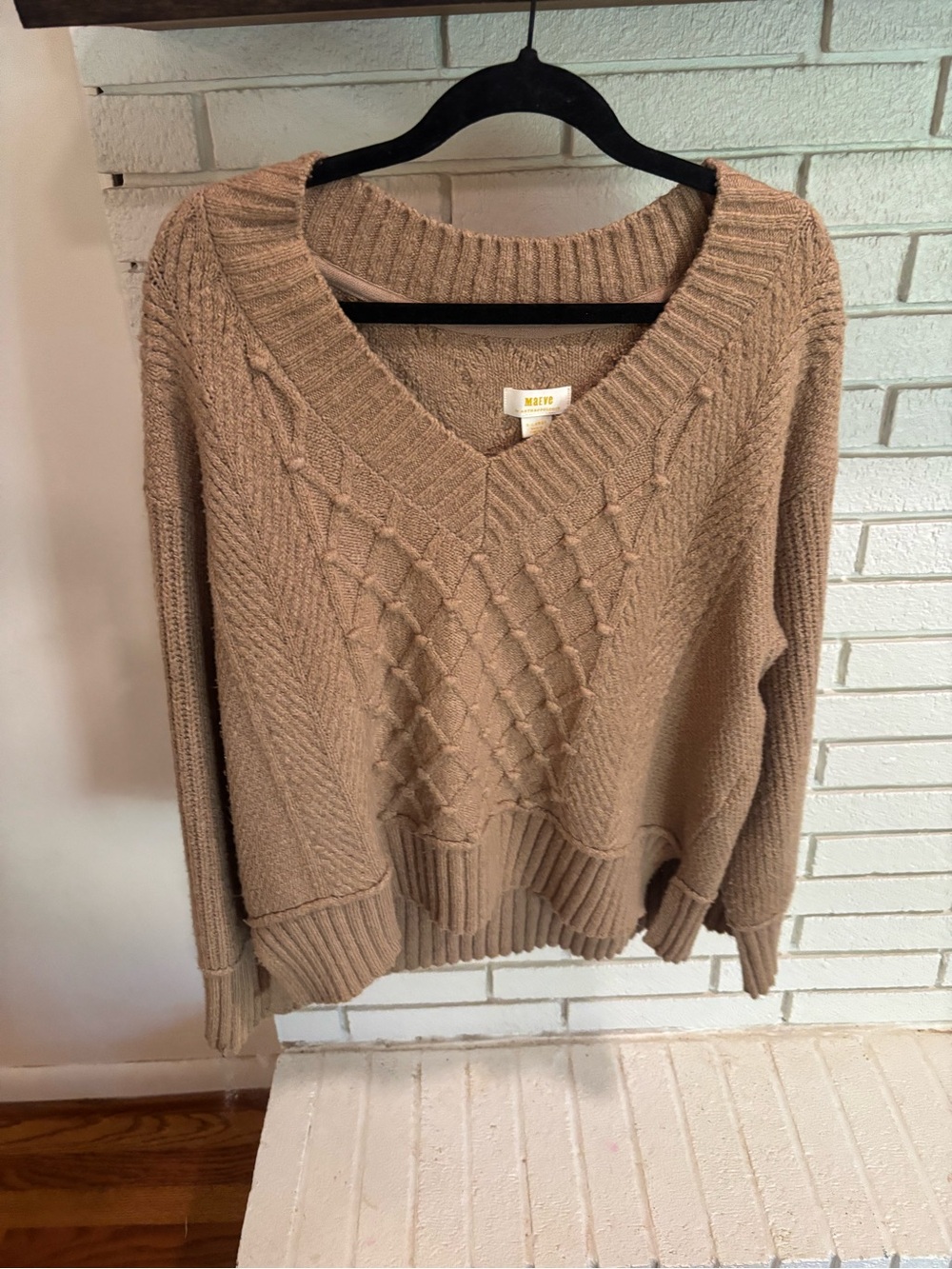 Maje Taupe Cable V-Neck Sweater